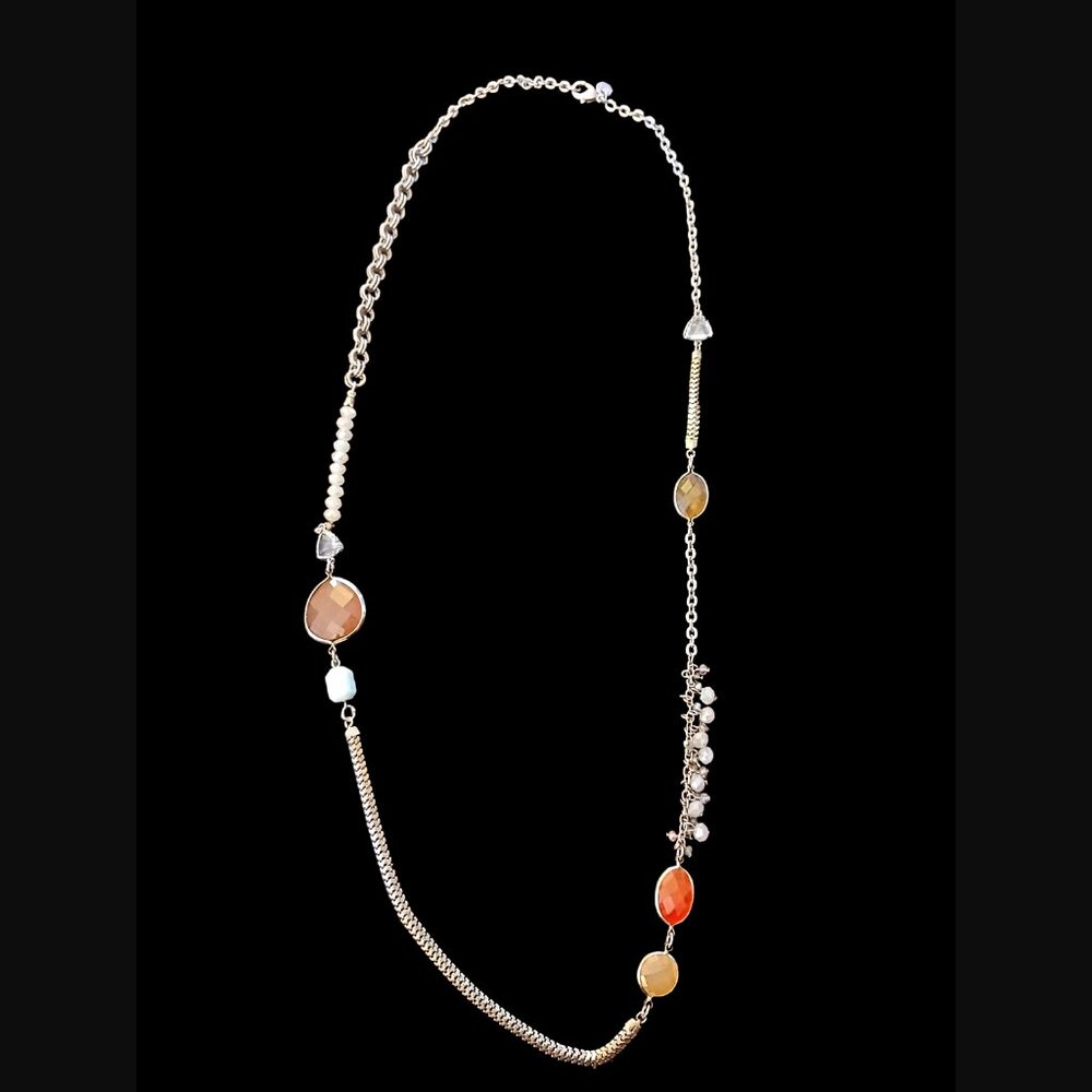 Ann Taylor Loft Silver Tone Long Acrylic Stone 35.5" Long Necklace - Picture 1 of 6